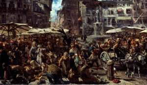 Piazza d'Erbe in Verona by Adolph Menzel Oil Painting