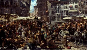 Piazza d'Erbe in Verona Oil painting by Adolph Menzel