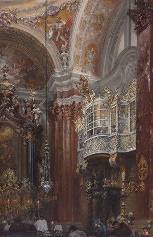 The Interior of the Jacobskirche at Innsbruck by Adolph Menzel Oil Painting