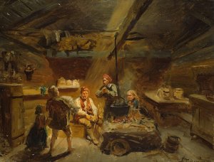 A Boy bringing Home a sick Lamb by Adolph Tidemand Oil Painting