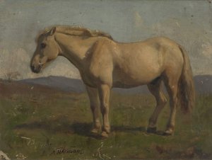 A Dun Horse by Adolph Tidemand Oil Painting