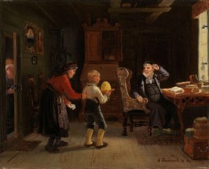Anmeldelse til konfirmasjon by Adolph Tidemand Oil Painting
