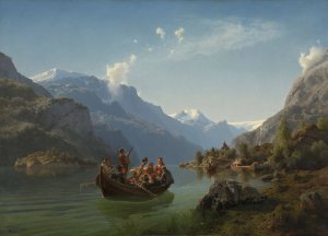 Bridal Procession on the Hardangerfjord by Adolph Tidemand Oil Painting