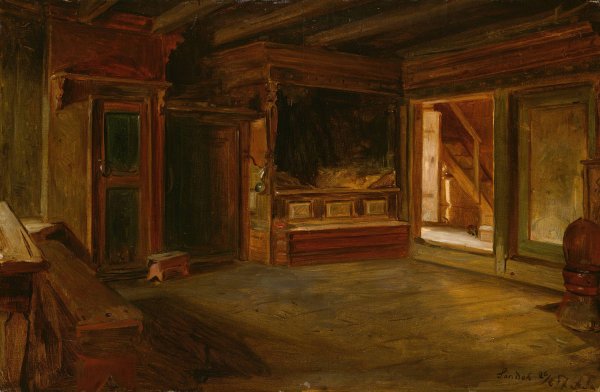 Farm Interior from Sandak  by Adolph Tidemand - Hand-Painted Oil Painting Reproduction