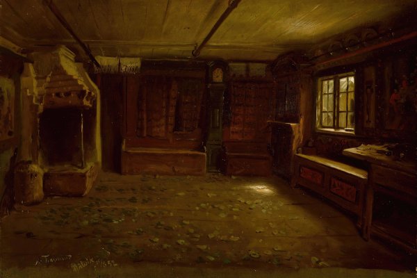 Farm Interior  by Adolph Tidemand - Hand-Painted Oil Painting Reproduction