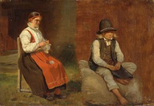 Figur Studies from Mora in Sweden by Adolph Tidemand Oil Painting