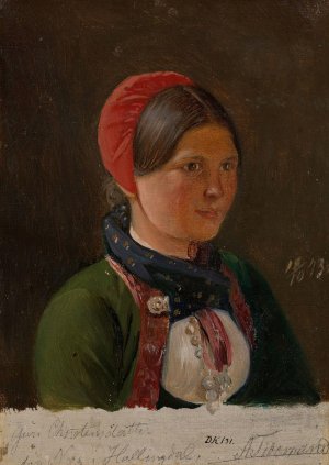 Girl from Hallingdal by Adolph Tidemand Oil Painting