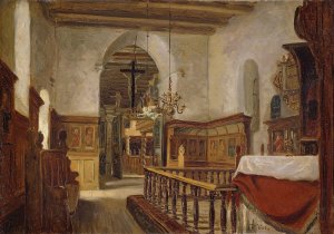 Interior from the Church at Voss by Adolph Tidemand Oil Painting