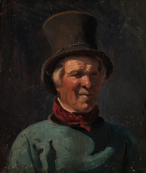 Man with Hat by Adolph Tidemand Oil Painting