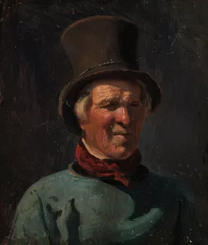 Man with Hat by Adolph Tidemand Oil Painting
