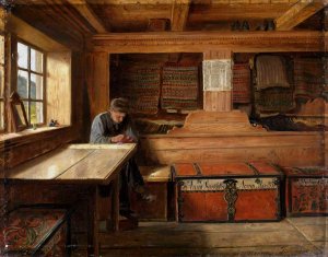 Old Storeroom in Vikoy by Adolph Tidemand Oil Painting