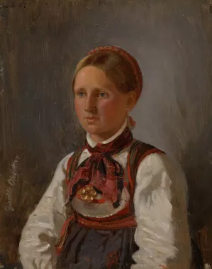 Portrait of Gunild Olsdatter from Tinn Oil painting by Adolph Tidemand