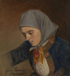 Portrait of Guro Sivertsdatter Travendal by Adolph Tidemand Oil Painting
