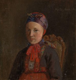 Portrait of Ingeborg Anderdatter Gulsvig by Adolph Tidemand Oil Painting