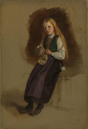 Portrait of Syneve Larsdatter from Vikor by Adolph Tidemand Oil Painting