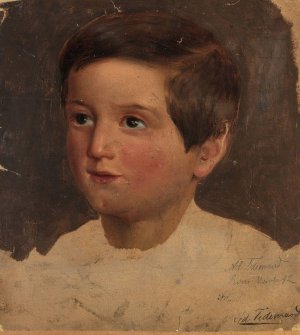 Portrait Study of a Boy by Adolph Tidemand Oil Painting