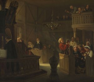 Service in a Norwegian Country Church by Adolph Tidemand Oil Painting