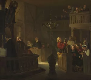 Service in a Norwegian Country Church by Adolph Tidemand Oil Painting