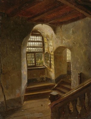 Stairway in a Castle by the Rhine by Adolph Tidemand Oil Painting