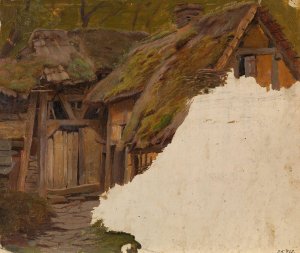 Study of an old Farm by Adolph Tidemand Oil Painting
