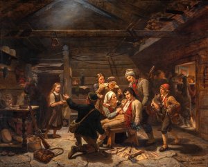 The Wounded Bear Hunter by Adolph Tidemand Oil Painting