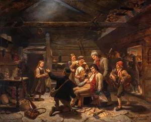The Wounded Bear Hunter by Adolph Tidemand Oil Painting