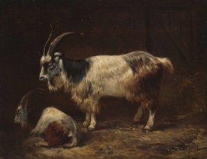 Two Goats by Adolph Tidemand Oil Painting