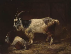 Two Goats by Adolph Tidemand Oil Painting