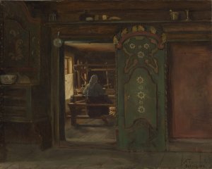 Woman at the Loom by Adolph Tidemand Oil Painting