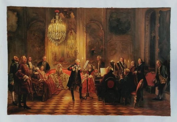 Sample hand-painted oil reproduction of A Flute Concert of Frederick the Great at Sanssouci by Henri Biva