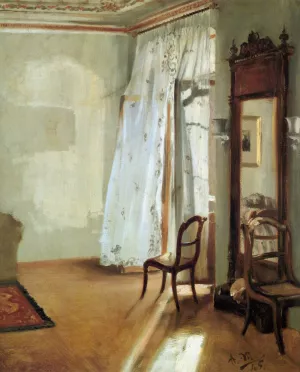 Interior of a Room with Balcony painting by Adolph Von Menzel