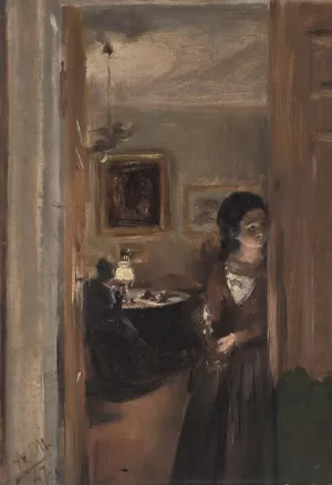 Living-Room with the Artist's Sister by Adolph Von Menzel - Oil Painting Reproduction