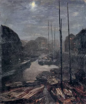 Moonlight on the Friedrichskanal in Old Berlin by Adolph Von Menzel - Oil Painting Reproduction