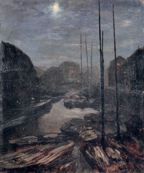 Main Product Photo of Moonlight on the Friedrichskanal in Old Berlin Painting by Adolph Von Menzel