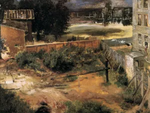 Rear of House and Backyard by Adolph Von Menzel Oil Painting