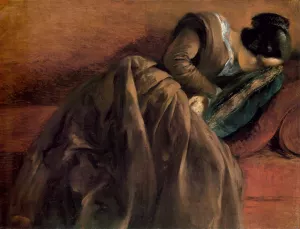 Sister Emily Sleeping by Adolph Von Menzel - Oil Painting Reproduction