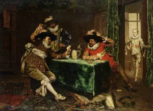 A Game of Cards by Adolphe Alexandre Lesrel Oil Painting