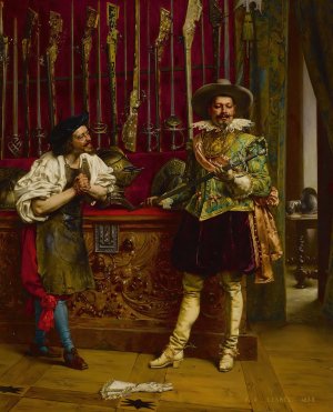 At The Swordsmith's by Adolphe-Alexandre Lesrel Oil Painting