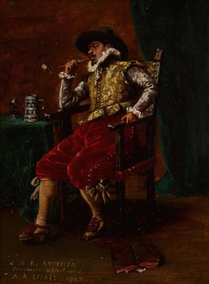 Cavalier Smoking by Adolphe-Alexandre Lesrel Oil Painting