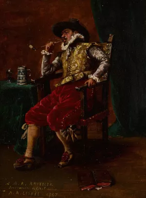 Cavalier Smoking Oil painting by Adolphe-Alexandre Lesrel