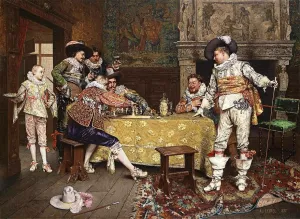 Chess Game by Adolphe Alexandre Lesrel Oil Painting