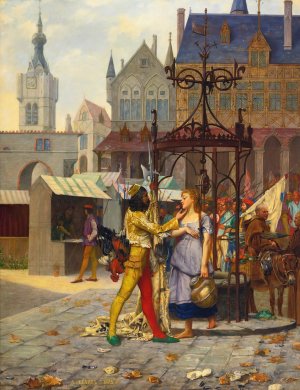 Flirtation In The Town Square by Adolphe-Alexandre Lesrel Oil Painting