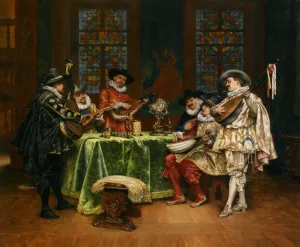 Interior with Troubadours by Adolphe Alexandre Lesrel Oil Painting