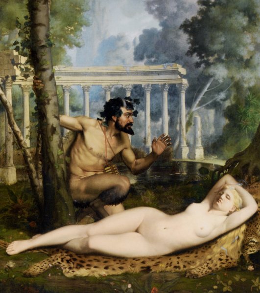 Pan and Venus by Adolphe Alexandre Lesrel - Hand-Painted Oil Painting Reproduction