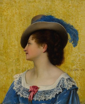 The Blue Feather  by Adolphe-Alexandre Lesrel Oil Painting