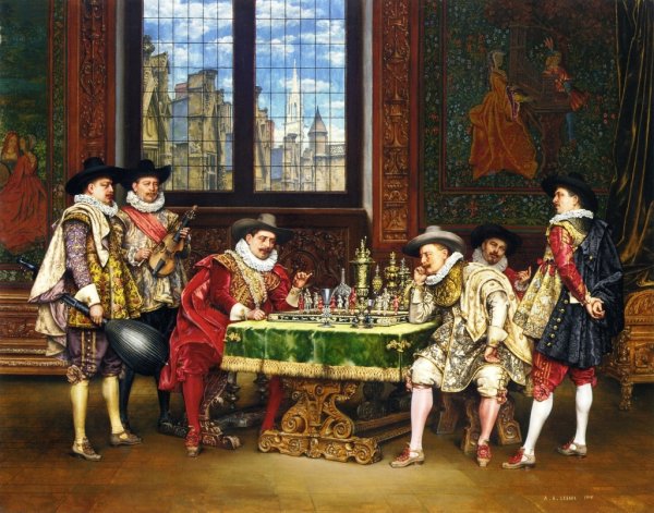 Main Product Photo of The Chess Players Painting by Adolphe Alexandre Lesrel