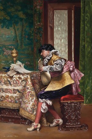 The Mandolin player by Adolphe-Alexandre Lesrel Oil Painting