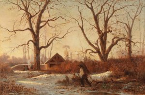 Winter Landscape With Brushwood Gatherer by Adolphe Appian Oil Painting