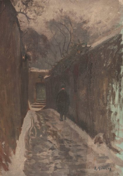 Main Product Photo of La rue Berton sous la neige  Painting by Adolphe-Ernest Gumery