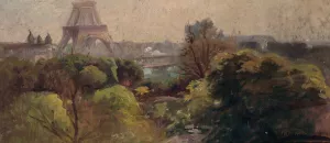 La Tour Eiffel, vue du jardin Delessert Oil painting by Adolphe-Ernest Gumery